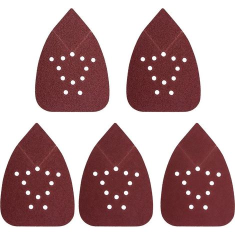 50 Pièces Feuilles Abrasives Papier Abrasif de Ponçage, Papier Abrasif Triangulaire 140 x 95 mm, 12 Trous, Grain 60/80/120/180/240, pour le du Bois, le Métal, le Polissage, le Ponçage