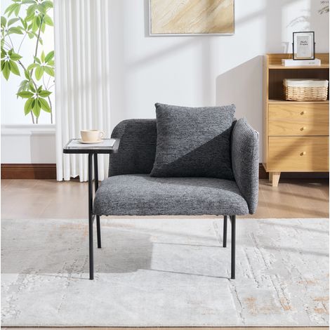 Sillón de relax con mesa auxiliar, asiento acolchado, bolsillos laterales, chenilla gris oscuro (1/5)