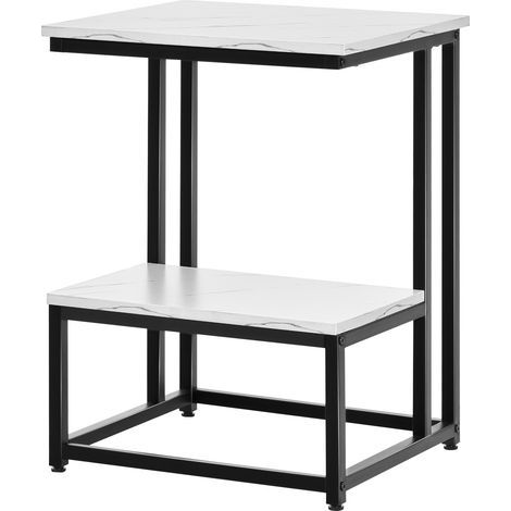 Table basse moderne salon table d'appoint chambre structure acier noir plateau étagère aspect marbre blanc (1/5)