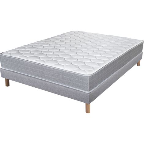 Ensemble 160x200 cm matelas + sommier avec pieds blanc et gris- REALY