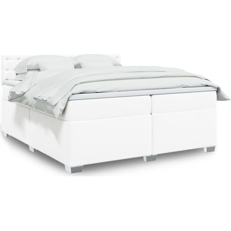 Boxspringbett mit Matratze Weiß 200x200 cm Kunstleder (1/5)