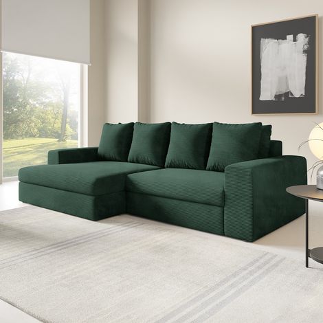 3-Sitzer-Ecksofa links mit Schlaffunktion und Stauraum Paola tannengrün (1/5)
