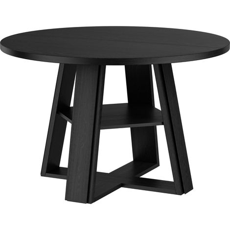 BALOVEBY - Table Ronde 110cm, 4-6 Pers. Pied Central Renforcé, Étagère Rangement, Table de Salon, Anti-Éclaboussures, Stable, Noir (1/5)
