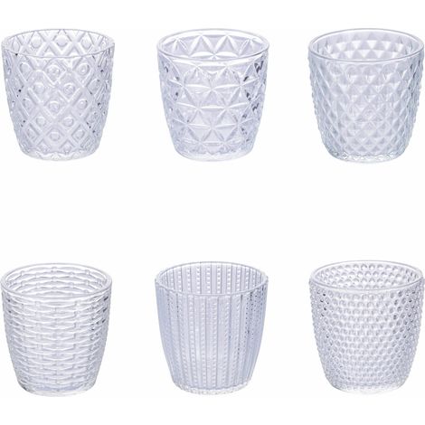 Lot de 6 verres 380 ml en verre, surface travaillée en relief, Geometrie Clear (1/5)