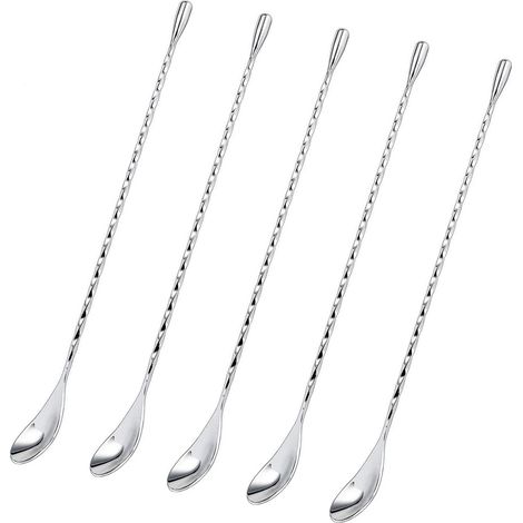 5pcs Cuillère à cocktail, motif spiralé, acier inoxydable 304, pour shaker et grands verres, bar maison (1/5)