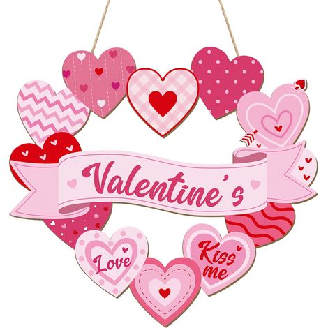 Couronne de porte en bois pour la Saint-Valentin, décoration de Saint-Valentin, ornement décoratif en forme de cœur à suspendre. (1/5)