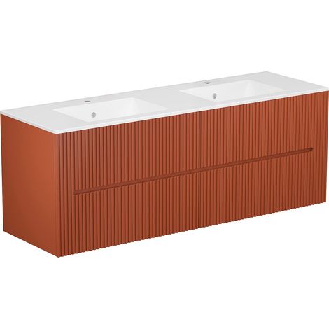 Mobile per bagno sospeso con lavabo da incasso Con scanalature 150 cm Terracotta - PAVANI