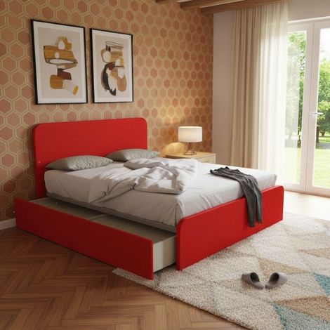 Letto matrimoniale 160x200 con cassettoni - Design italiano e montaggio facile - Rosso