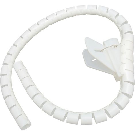 Gaine spirale organiseur de câbles, tube protecteur ouvert avec clips, 10 mètres, blanc, diamètre 16 mm, gestion et rangement des fils. (1/5)