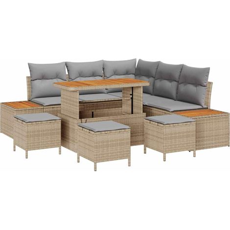 Maison Exclusive - Set Divano da Giardino 9 pz 8-Numero di posti Beige Poly Rattan (1/5)