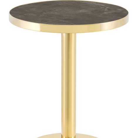 Table d'appoint ronde effet marbre gris et doré, plateau UV, structure en acier inoxydable doré, format compact pour salon ou chambre - CHICFURN (1/5)