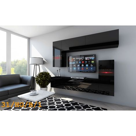 Ensemble meuble TV CONCEPT 31-31-HG-B -1-1A noir brillant 214 cm (1/2)