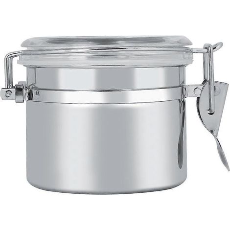 Boîte à café en acier inoxydable de 550 ml, bocal de conservation pour aliments, thé, sucre, lait en poudre, argentée (10 x 7,5 cm) (1/5)