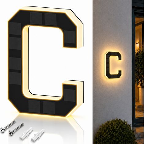 Numéro de maison solaire LED Lettre C applique murale extérieure 4,7 pouces 4.7 14,5 × 3 × 24 cm 550 g – Livraison gratuite