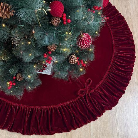 Ardoise De Sapin De Noël - Velours Bordeaux - 48 Pouces - Bord Ruché - Rembourrage En Mousse - Dos En Nylon - Fermeture À Lacets (1/5)