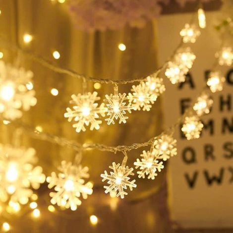 Guirlande Lumineuse Flocon de Neige 6 m – 40 LED à Piles, 2 Modes (Fixe et Clignotant) pour Décoration Intérieure et Extérieure de Noël (1/5)