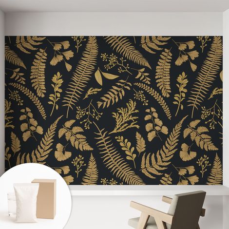 Papier peint intissé mural avec imprimé motifs uniques apparence moderne - Colle incluse gratuite Feuilles botaniques 152x104 cm (1/5)