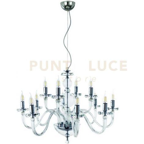 LAMPADARIO BACH 12 LUCI CRISTALLO E FINITURA CROMO ATTACCO E14