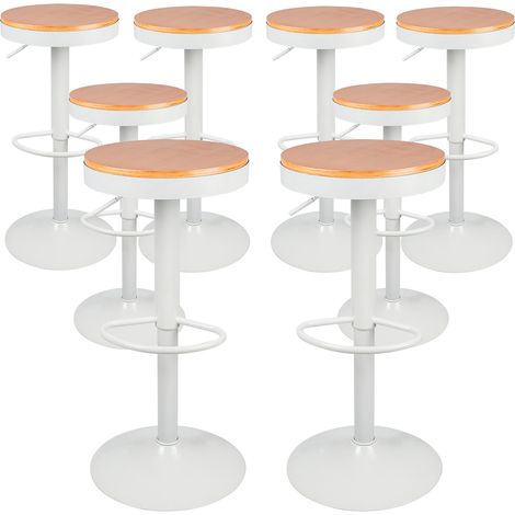 Haloyo Lot de 8 Tabouret de Bar en Bois Vintage pivotant,Chaise de Bar réglable en Hauteur réglable, blanc (1/5)