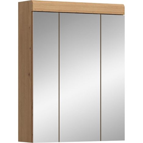 Scout Spiegelschrank Bad 3 Spiegeltüren Salbeidekor, Eiche Dekor.