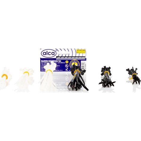 alca® Kabelbinder-Set 120 St. schwarz + weiß 100 mm 200 mm 250 mm Kabelbinder UV beständig chemisch resistent verschiedene Größen Nylon