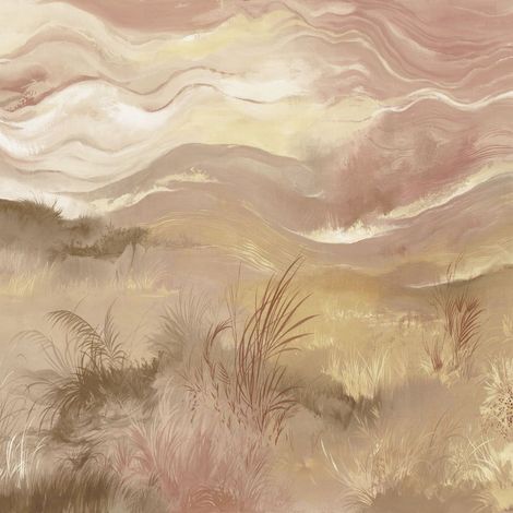 papier peint panoramique montagnes marron, rouge et jaune - Komar