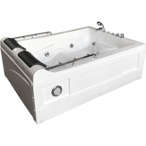 Baignoire balnéo blanche 175 x 132 cm – Chromothérapie 14 jets – Panneau numérique – Matériau acrylique sanitaire – Idéale pour spa à domicile – Eliteshopping (1/5)