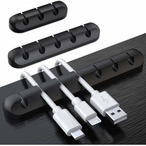 QORVA-Lot de 3 clips de câble Organiseur de câble de bureau Fixateur de câble Hub Câble de données Organiseur de câble en silicone Fente pour carte Clip Boucle Câble réseau auto-adhésif (1/5)