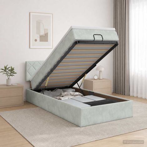 Cama otomana con colchón Gris Claro 80 x 200 cm Terciopelo (1/5)