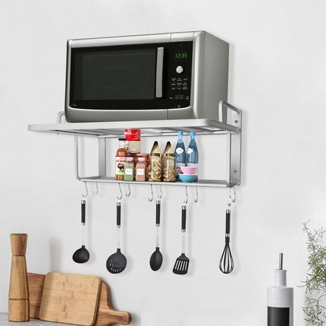 Support pour four à micro-ondes Support de rangement pour cuisine Support mural pour four à micro-ondes Etagère pour four à micro-ondes (2 étagères) Mobile Two Boards (1/5)