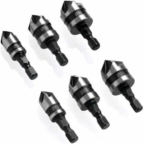 6 Pièces Fraise à Chanfreiner 90 Degrés Hexagonale pour Métal et Bois Ø 6-19 mm (1/4)