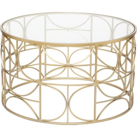 Mesa baja «Suite» - tablero de vidrio templado - dorado D71 cm - Atmosphera créateur d'intérieur (1/4)