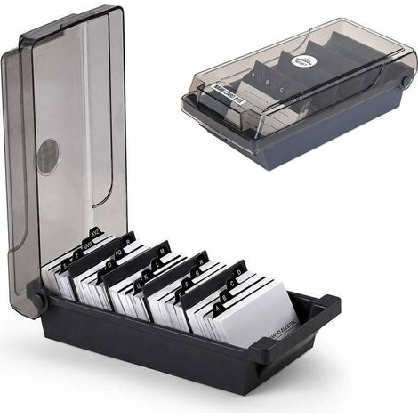 EASYCOMFORT Porte-cartes de visite, boîte de rangement pour cartes de visite, boîte de 500 cartes, avec 4 panneaux de séparation et onglets index A-Z, noir (1/5)