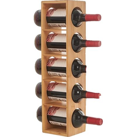 Étagère à vin, design en bambou, tient 5 bouteilles, Couleur bois naturel (1/2)