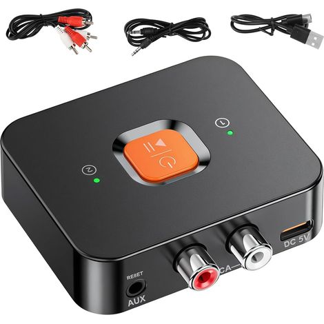 Récepteur Bluetooth 6.0 R C A 3,5mm Adaptateur Audio HiFi DoubleConnexion Bluetooth 6.0, AUX/R CA 3,5mm, Double Connexion pour 2 Téléphones, appels mains libres, compatible HiFi, ampli et enceintes (1/5)