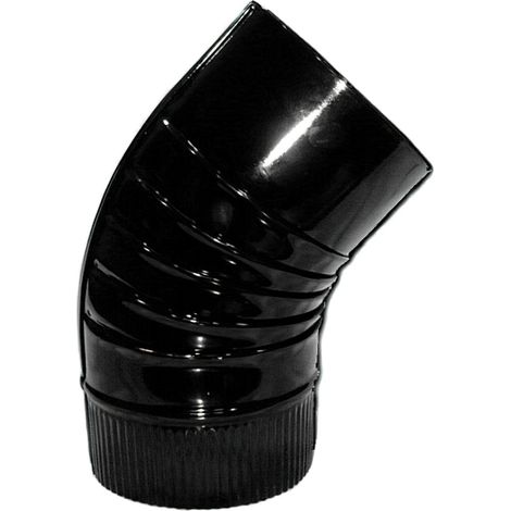 Schwarzer, glasierter Ofenbogen, 150 mm, 45°.