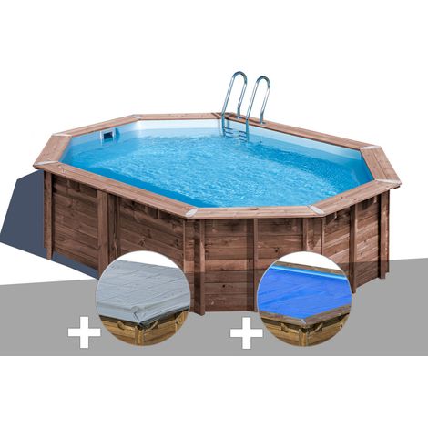 Kit piscine bois Gré Bambu 5,35 x 3,35 x 1,36 m + Bâche hiver + Bâche à bulles