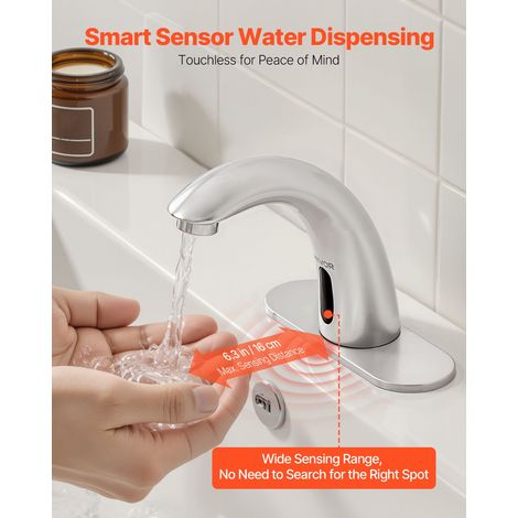 Robinet Automatique sans Contact, Mitigeur Lavabo à Capteur de Mouvement, Mélangeur d’Eau Chaude et Froide Température Réglable, po… (1/5)