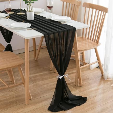 Chemin de table en mousseline, décoration de table pour mariage ou anniversaire, 300 x 70 cm, couleur noire (1/5)