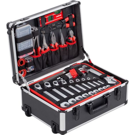 Meister Werkzeugtrolley 238-teilig - Werkzeug-Set - Mit Rollen - Teleskophandgriff / Profi Werkzeugkoffer befüllt / Werkzeugkiste fahrbar auf Rollen / Werkzeugbox komplett mit Werkzeug / 8971480