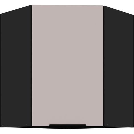 Küchen Eckhängeschrank 60x60 cm Küche ARONA Kaschmir beige matt + Schwarz matt Küchenzeile Küchenblock Einbauküche (1/5)