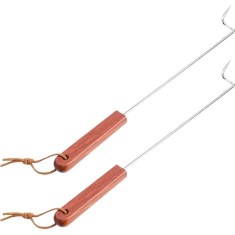 ganci per carne in acciaio inox, manico in legno, per barbecue (1/5)