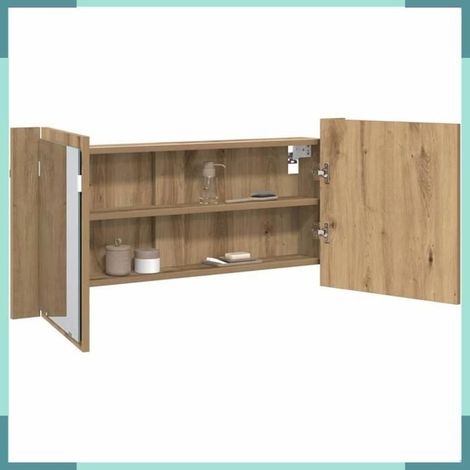 875043 Cabinet Miroir LED avec porte Chêne artisanal 100 x 12 x 45 cm (1/5)