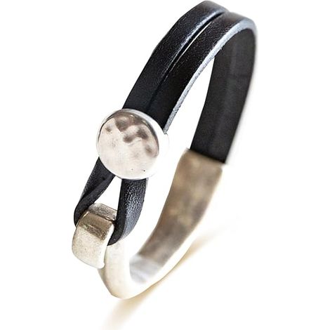 Bracelet pour homme, bracelet manchette en cuir noir, bracelet bohème clouté, bracelet jonc fait main, bracelet double rang en cuir pour homme (1/5)