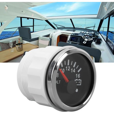 Analoges 9–32-V-Gleichstrom-Voltmeter, 52 mm, siebenfarbige Hintergrundbeleuchtung, ideal für Wohnmobile, Yachten, Fischerboote und Schiffe. Schwarzes Zifferblatt und silbernes Gehäuse (Art.-Nr.: CX20 (1/5)