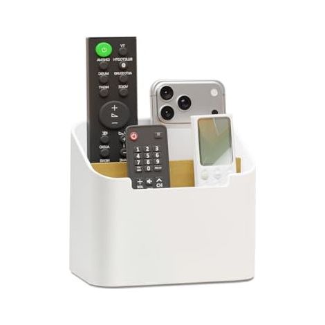 Porte Télécommande avec Compartiment, Large Desk Organizer Rangement Telecommande TV, DVD, 4K Stick et Blu-ray, Range Telecommande (1/4)