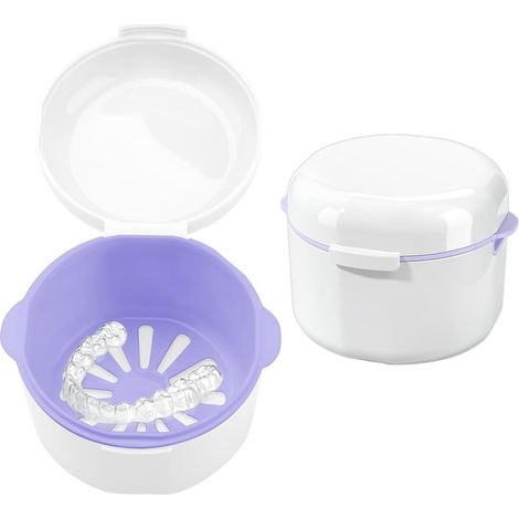 Boîte de rangement pour appareils dentaires avec panier – porte, portable et élégante, en silicone, boîte pour appareils orthodontiques, boîte de rangement pour prothèses dentaires/protège-dents (blan (1/5)