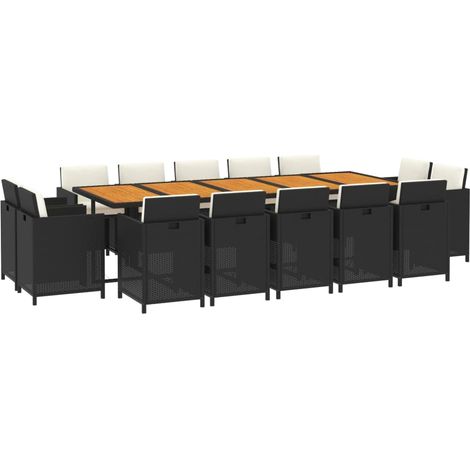 Ensemble à manger de jardin coussins 15 pcs Résine tressée Noir vidaXL