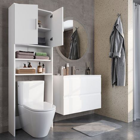 Armoire de toilette , Blanc, 64 x 190 cm avec 2 portes, Vicco (1/5)