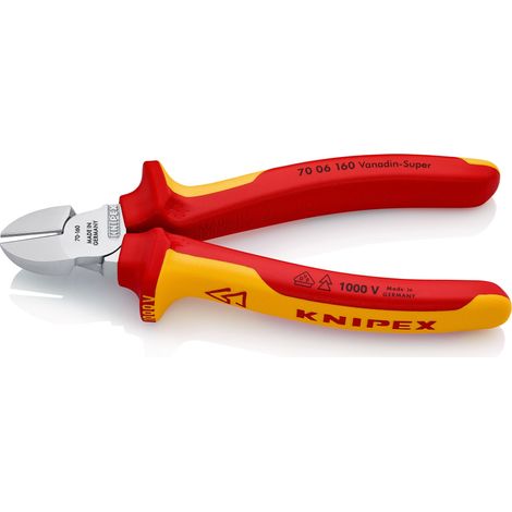 KNIPEX 70 06 160 Tronchese laterale isolati con manici rivestiti in materiale bicomponente, collaudati VDE cromata 160 mm (1/8)
